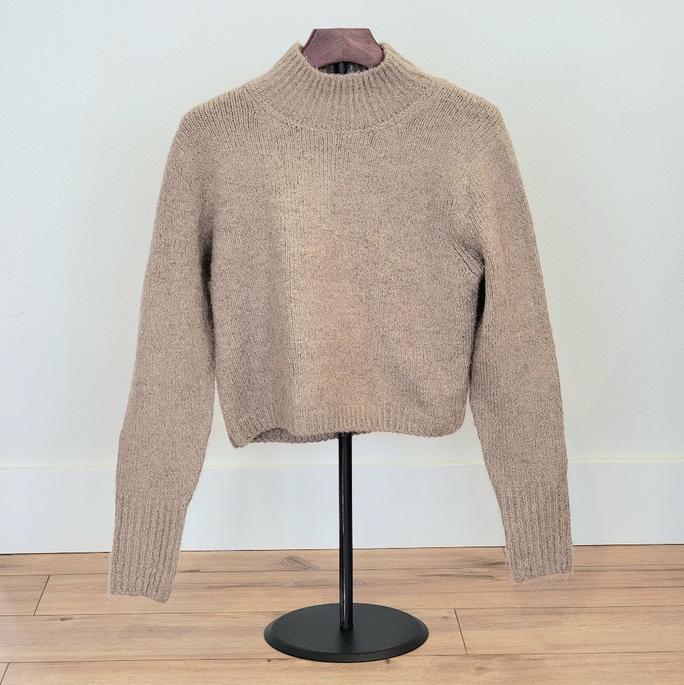 Alpaca Wool Blend Sweater, For the Republic, Brown, High Neck, Cropped, Medium